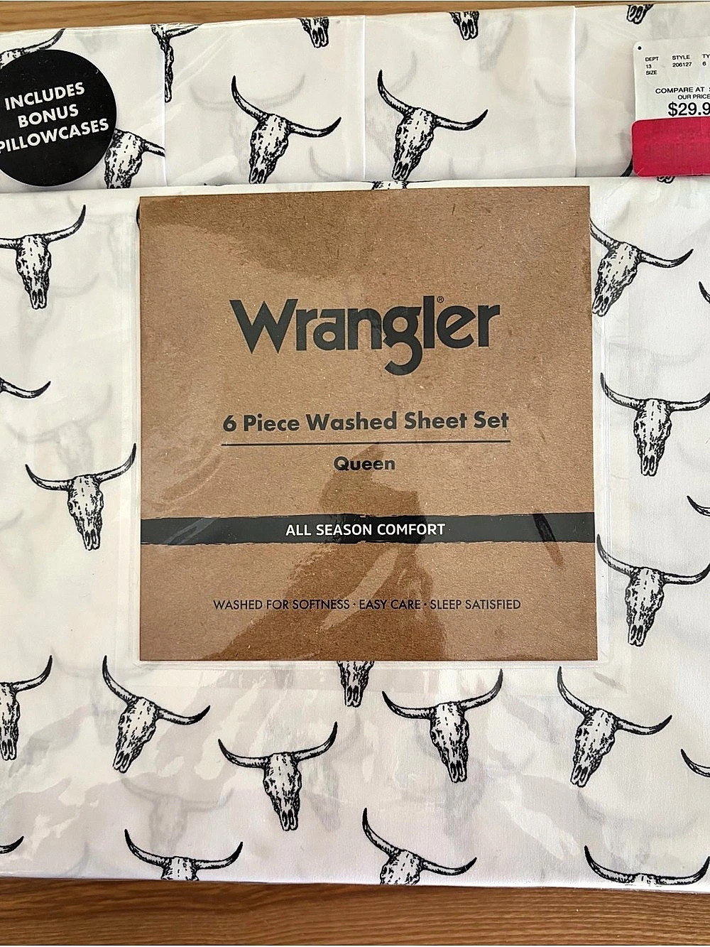 Wrangler 6 Piece Washed Sheet Set Queen Steer Skulls NWT